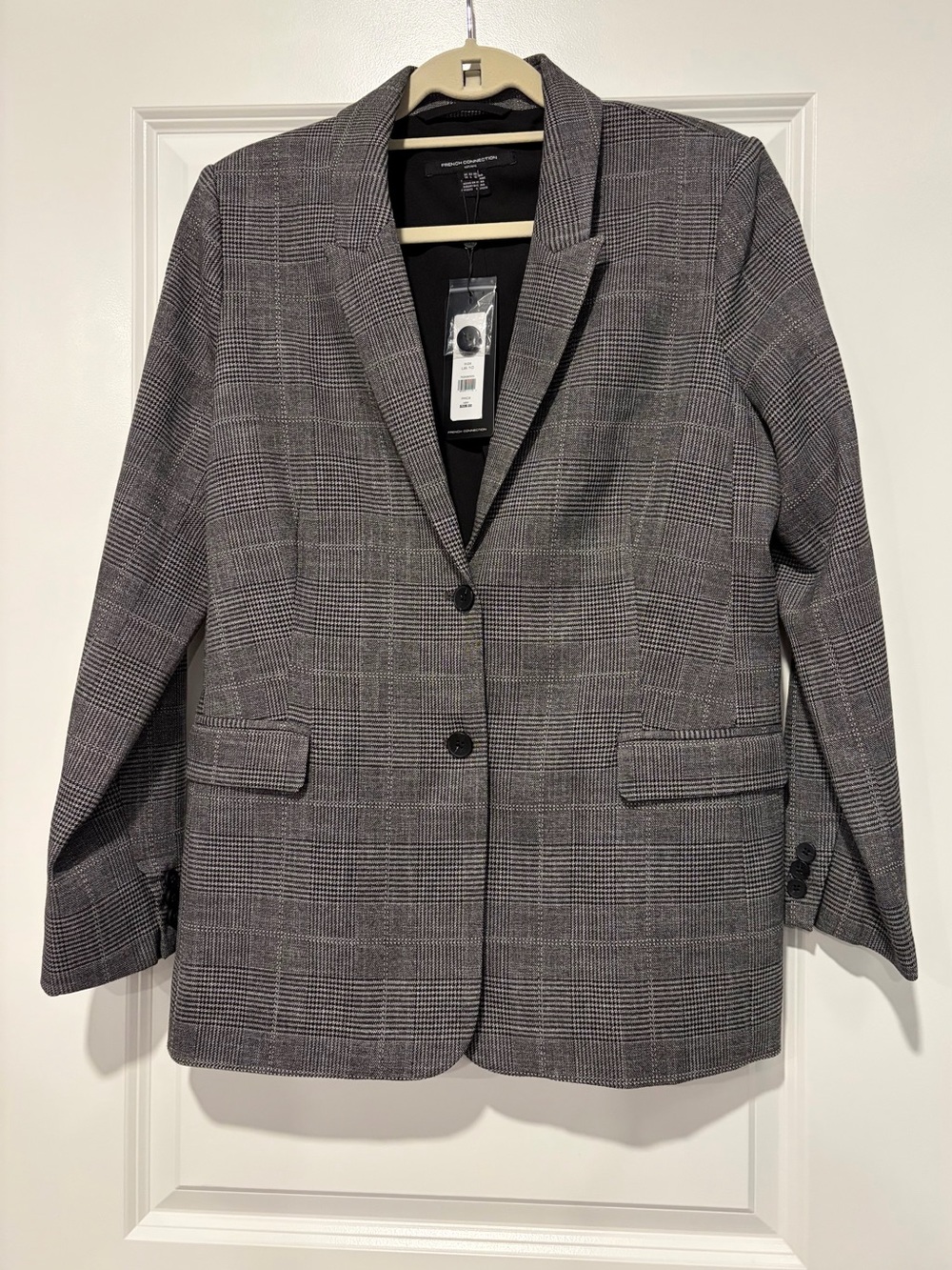 French Connection Black And White Glen Plaid Single-Breasted Blazer